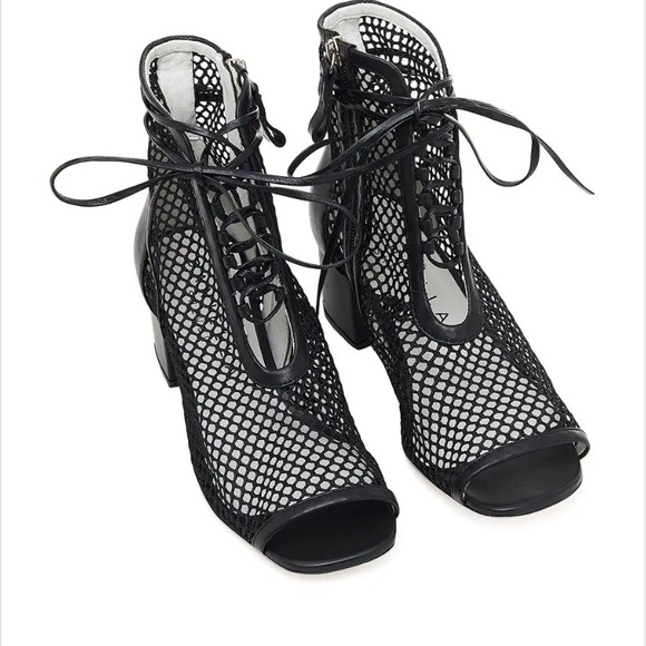 Nwot Daniella Shevel NOLA Black Leather Mesh Short Bootie Open Toe Bootie 37 - Picture 4 of 12